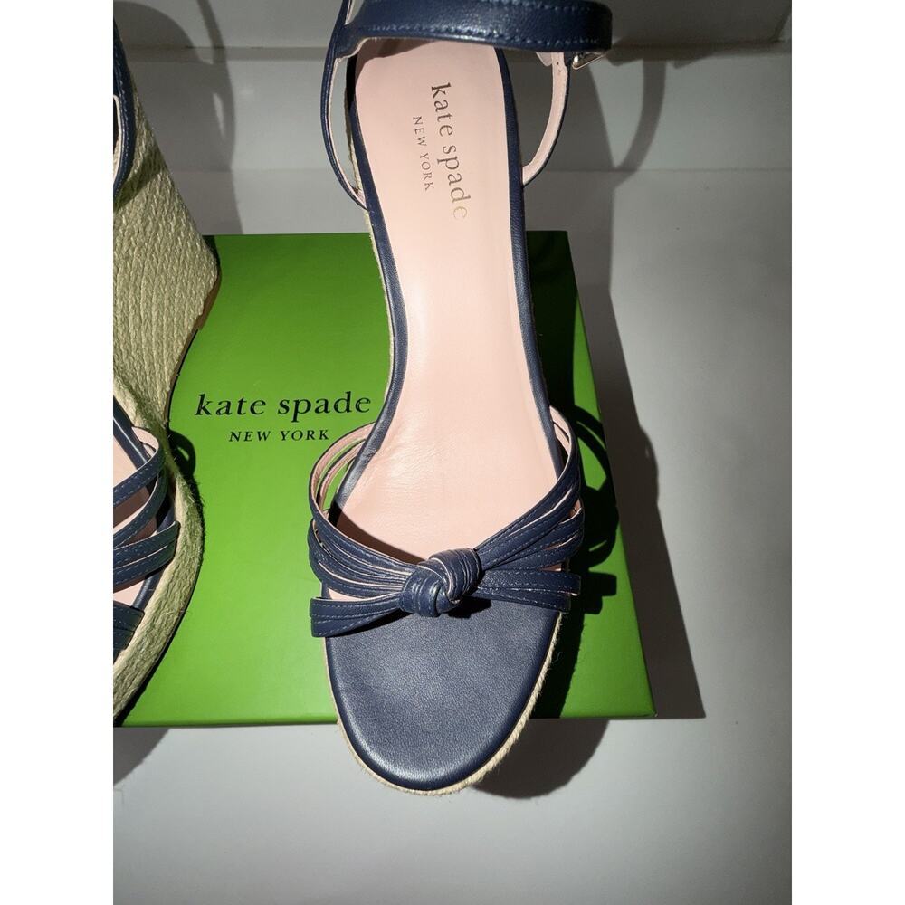 Kate Spade Tessa Navy Blue Leather Espadrille Wedge Sandals Size 11 B EUC - Picture 8 of 15